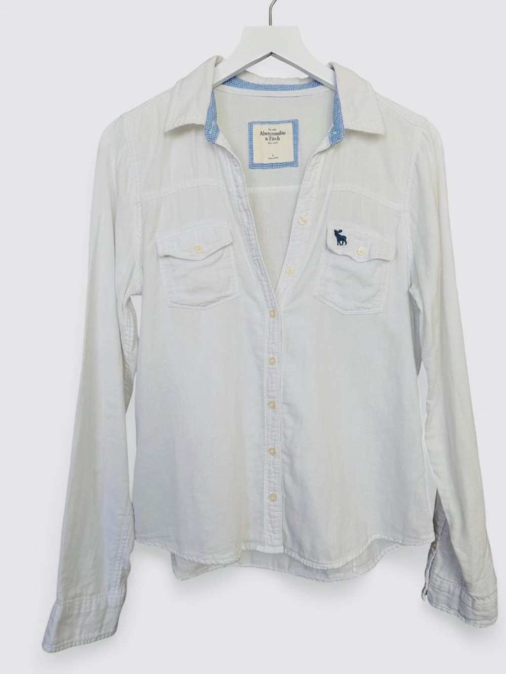 Vintage Abercrombie & Fitch White Button-Down Shirt Size Large Y2K